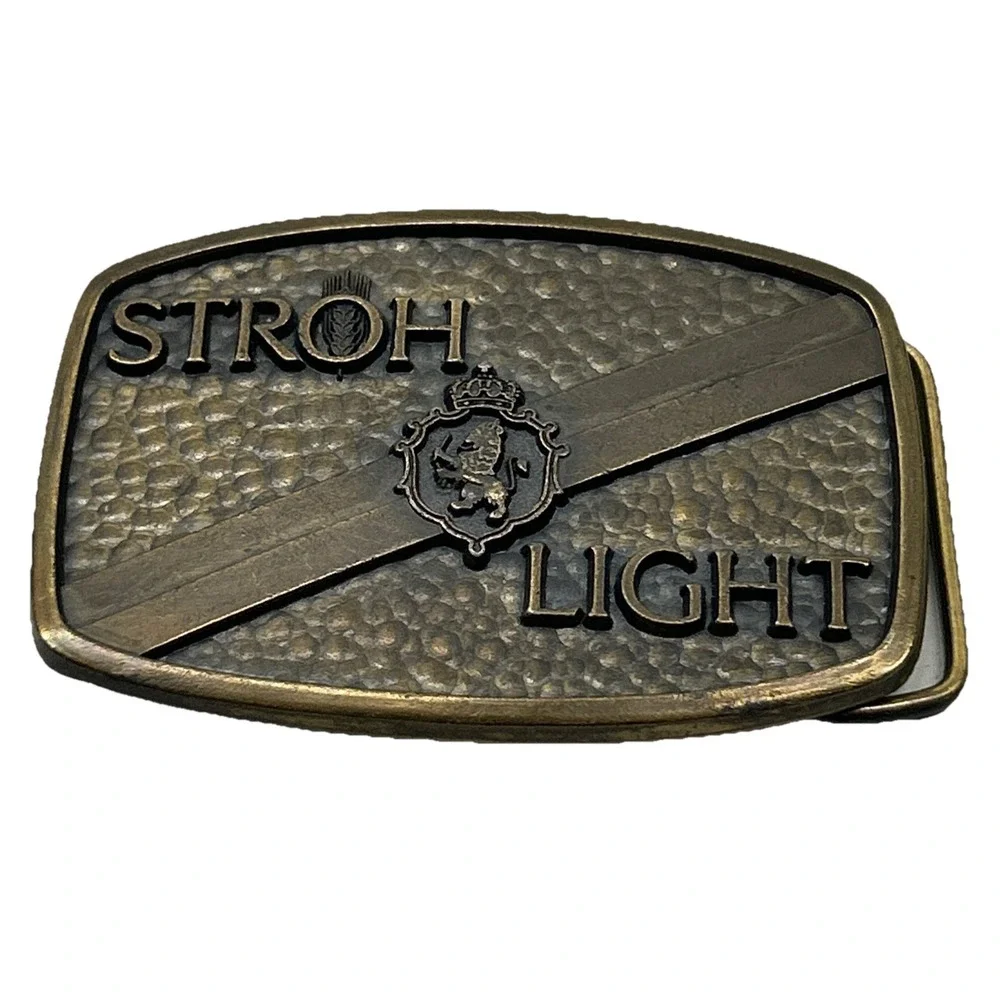 Vintage‎ Stroh Light Beer Belt Buckle Made In USA RJ Roberts